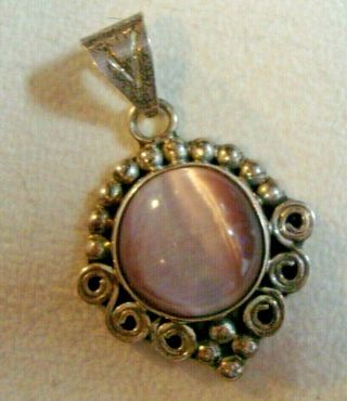 Vintage Purple Amethyst Cat Eye Gemstone Pendant Ati 925 Sterling Silver Mexico