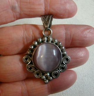 Vintage Purple Amethyst Cat Eye Gemstone Pendant ATI 925 Sterling Silver Mexico 3
