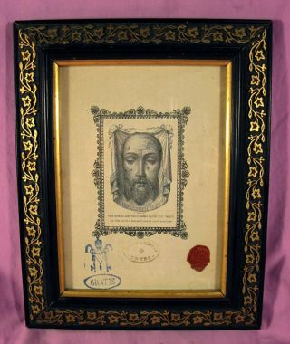 Antique Framed Veronica Veil - True Face Of Christ Relic - With Document 1898.