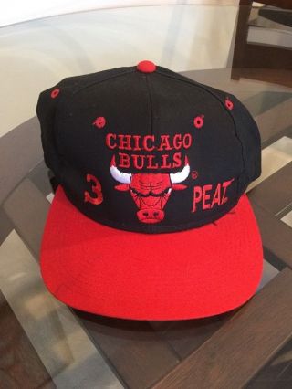 Vintage Chicago Bulls 1993 Championship Snapback Hat Cap 3 - Peat Black Red