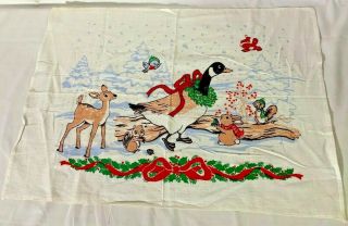 Christmas Vintage Kitchen Dish Towel Deer Duck Winter 100 Cotton