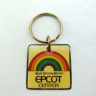 Vintage 1981 Walt Disney World Epcot Center Rainbow Gold Metal Keychain Charm