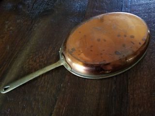 Vintage Oval Copper Coated Fry Pan Skillet Brass Handle 10” Korea