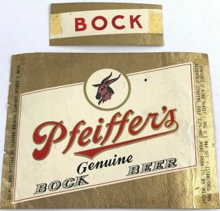 Vintage Pfeiffer’s Bock Beer Bottle Label Detroit Michigan Ram