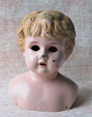Antique Minerva Large Tin Head For Doll Eyes Germany 8 Vg