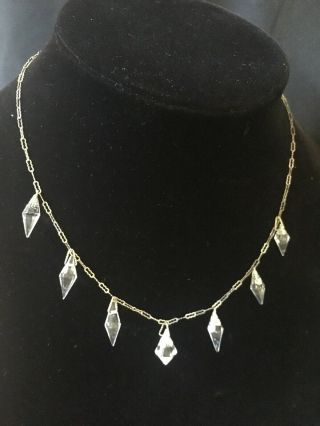 Vintage Art Deco Crystals Dangle Necklace,  7 Crystal Dangle Art Deco Jewelry