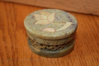 Marble Trinket Jewelry Box With Mother Of Pearl Flower Inlay Vintage Handmade