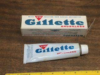 Vintage Gillette Tube Shaving Cream With K - 34 2 1/2oz.  Tube W/ Box