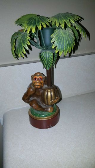 1 Vintage Petite Choses Cast Metal Monkey Candlestick Candle Holder Palm Tree