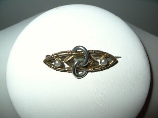 Vintage Victorian Signed G & C 18ct Gold Filled Gf & Pearl 2 Tone Brooch Pin