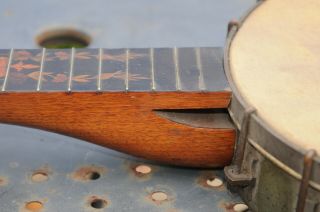 Antique Early 1900s Banjo With Wood Design Inlay & Butterfly Musical Instrument