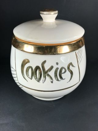 Vintage Mccoy Cookie Jar Pottery Ceramic With Lid & Gold Lettering