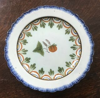 Antique Pottery Pearlware Prattware Blue Feather Edge Strawberry Plate C1800/10