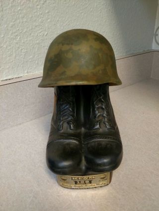 Vintage Jim Beam Military Helmet And Boots Decanter