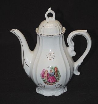 Old Vintage Porcelain Tea Pot W Lid Victorian Courting Couple Japan