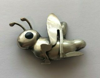 Vintage Sterling Silver Modernist Grasshopper Mexico Taxco 925 Bug Cicada Pin/ B