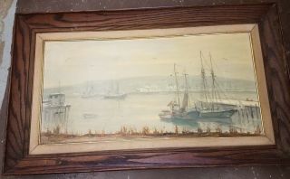 Antique Oil On Canvas Painting Coast Of Maine Circa 1940 