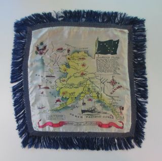 Vintage Souvenir Satin Pillow Cover Pillowcase 16x16 State Of Alaska Map Blue Fr