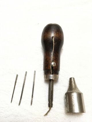Vintage Sewing Awl Tool With Three Needles: Leather,  Canvas,  Sticking.