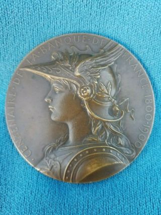 Antique Bronze Medallion Signed O.  Roty Centenary Of The Bank Of France