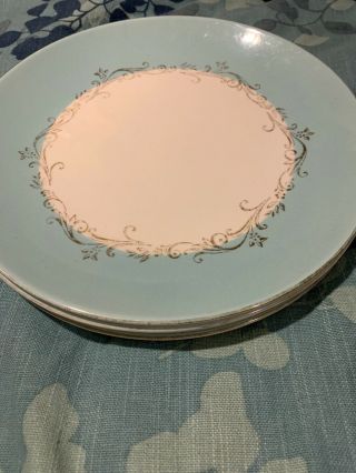 Set Of 4 Vintage Light Blue Dining Plates Lifetime China Co.  Gold Crown