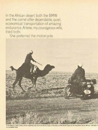 1966 Bmw Danny Liska Trip - The Bmw And The Camel - Vintage Motorcycle Ad