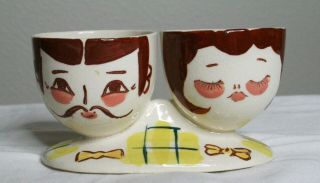 Vintage Double Ceramic Egg Cup Man Woman Couple