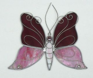 Vintage Stain Glass Lead Sun Catcher Large Colorful Butterfly (9 " X 7 ")