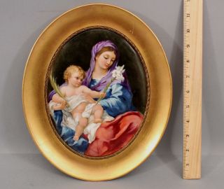 19thc Antique Oval Porcelain Madonna & Child Painting Plaque Hutschenreuther