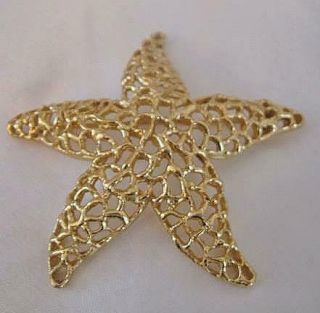 Vintage Gold Tone Starfish Brooch Pin Open Work Large Lacey Brooch