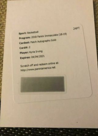 2018 - 19 Panini Immaculate Kyrie Irving Gold Patch Auto /10