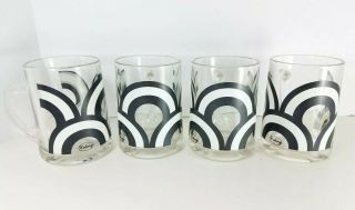 4 Vintage Mid Century Modern Mod Colony Black White Glass Mugs Tankard