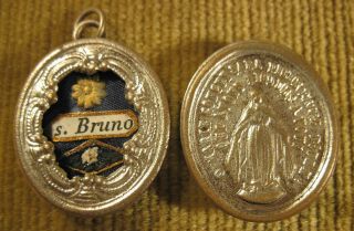 Antique & Ornate Theca Case With A Relic Of St.  Bruno The Carthusian - Founder