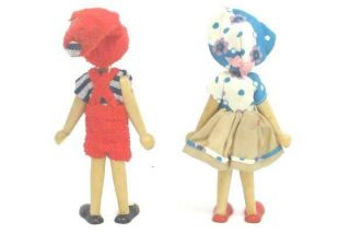 Set of 2 Vintage Girl & Boy Wooden Peg Dolls Hand - Painted Dressed Blonde Folk 7 