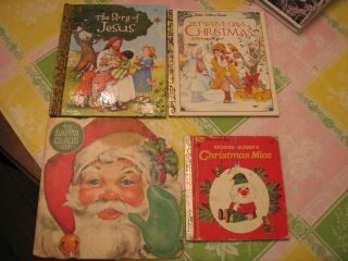 4 Vtg Little Golden Books The Story Of Jesus,  12 Days Of Christmas,  Santa Claus