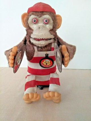 Jolly Chimp Cymbal Monkey Toy Id Tag Hsin Chi Toys H C Red Cap Vtg