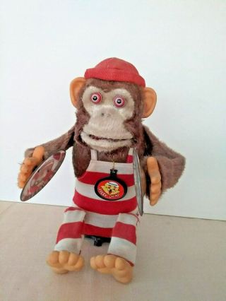 JOLLY CHIMP Cymbal Monkey Toy ID Tag Hsin Chi Toys H C Red Cap VTG 3