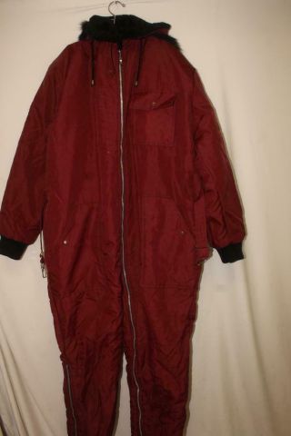 Vintage Sears Work Leisure Womens Large Coverall Snow Suit Insulated Fur Hood