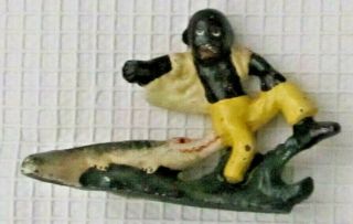 Vintage Cast Iron Black Americana Man W/alligator Figurine Christmas Village