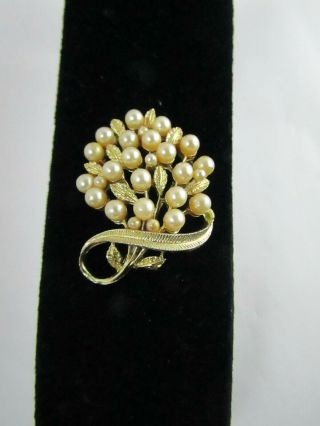 Vintage Faux Pearl Gold Tone Floral Flower Pin Brooch 2 "