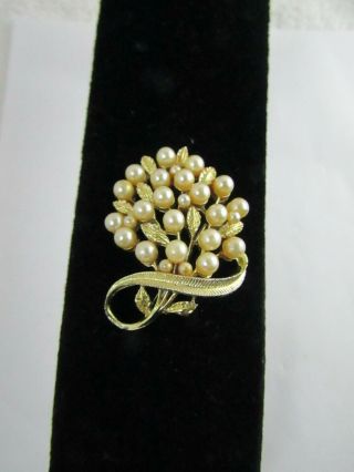 Vintage Faux Pearl Gold Tone FLORAL FLOWER Pin Brooch 2 