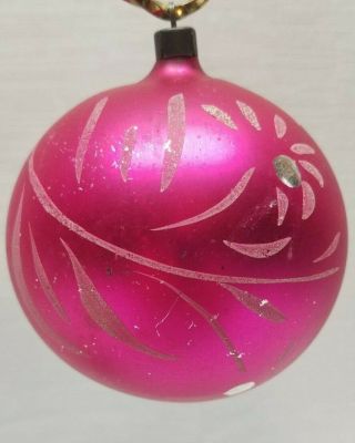 Vintage Mercury Blown Glass Christmas Tree Ornament Mica Bauble Ball Poland Pink