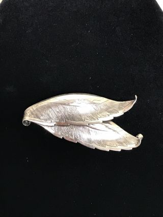 Vintage Designer Signed Danecraft Sterling Silver Double 2 Feather Pin Brooch