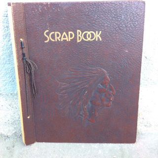 Headdress Indian Chief Large Scrap Book Brown Western Photo Album Cover Vintage
