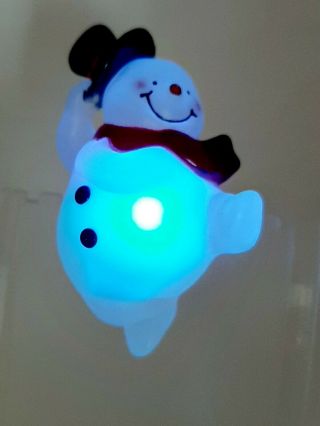 Vintage Frosted Acrylic Light Up Color Changing Snowman Christmas Brooch Pin