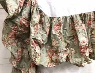 Vintage Ralph Lauren ‘charlotte’ Ruffled Sage Green Floral Cotton Queen Bedskirt