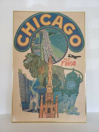 Ultra Rare,  David Klein Twa Chicago Travel Poster On Board - O 