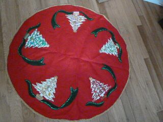 Vintage Hand Made Felt Christmas Tree Skirt Table Cloth