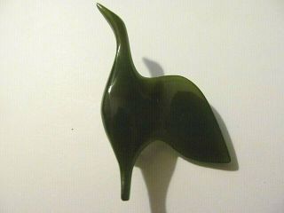 Vintage Large Carved Spinach Green Jade Flying Bird - Goose Designed Brooch Pin
