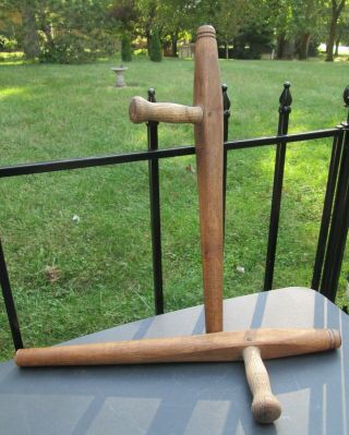 Vintage Chinese Oak Wood Tonfa Pair Baton Stick W Grip Handle Martial Arts